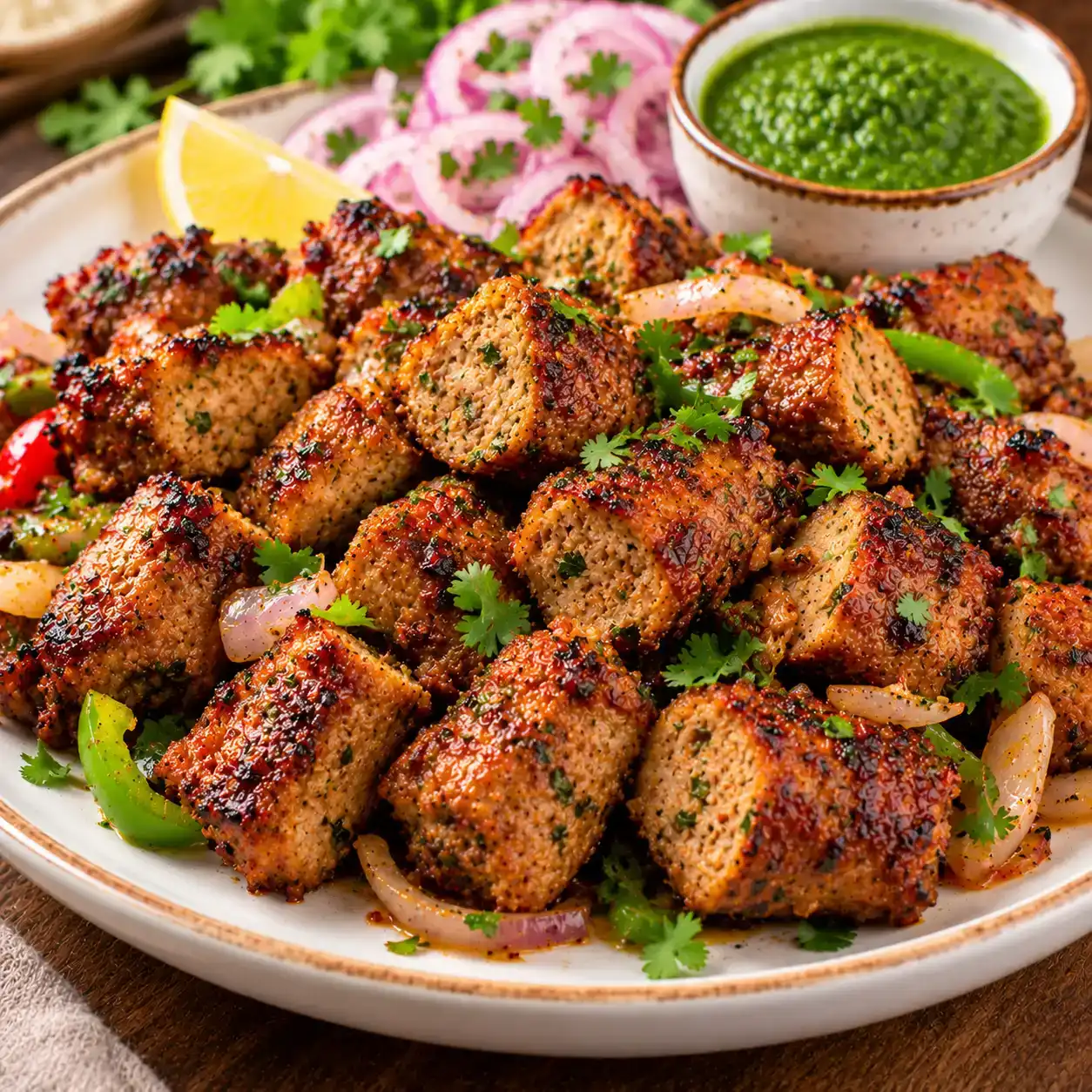 Goat Seekh Kebab — Minced goat seasoned with herbs and spices, cooked tandoori-style at Apna Bazar - Eatery